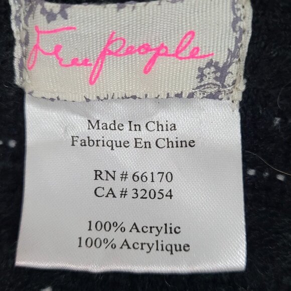 Free People Black White Hooded Toggle Boho Fringe Cape Sweater One Size O/S - Picture 3 of 13